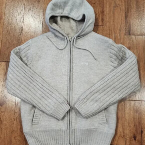 Schott NYC Heavy Fleece Lined Double Zipper Sweater Jacket w/Pockets and Hood. L - Picture 1 of 12